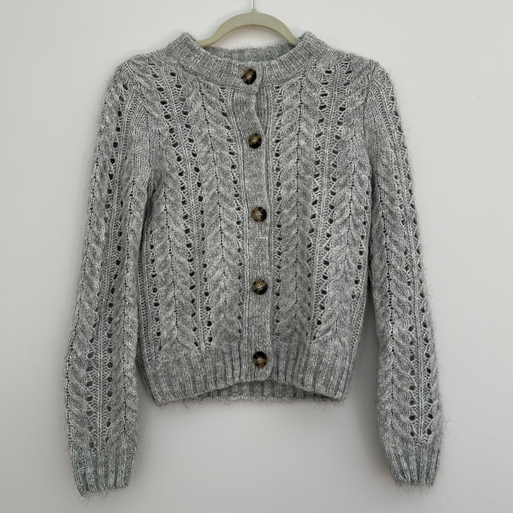J. Crew Point Sur Button Up Knitted Gray Cardigan